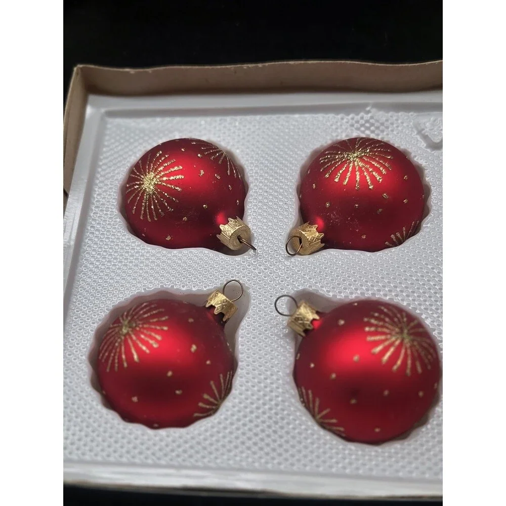 Ozdobie Choinkowe Poland Blown Glass Christmas Ornaments Red With Gold